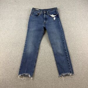 Levi's 501 Jeans Womens 26x25 Button Fly Raw Hem Cropped Straight Leg Denim Blue
